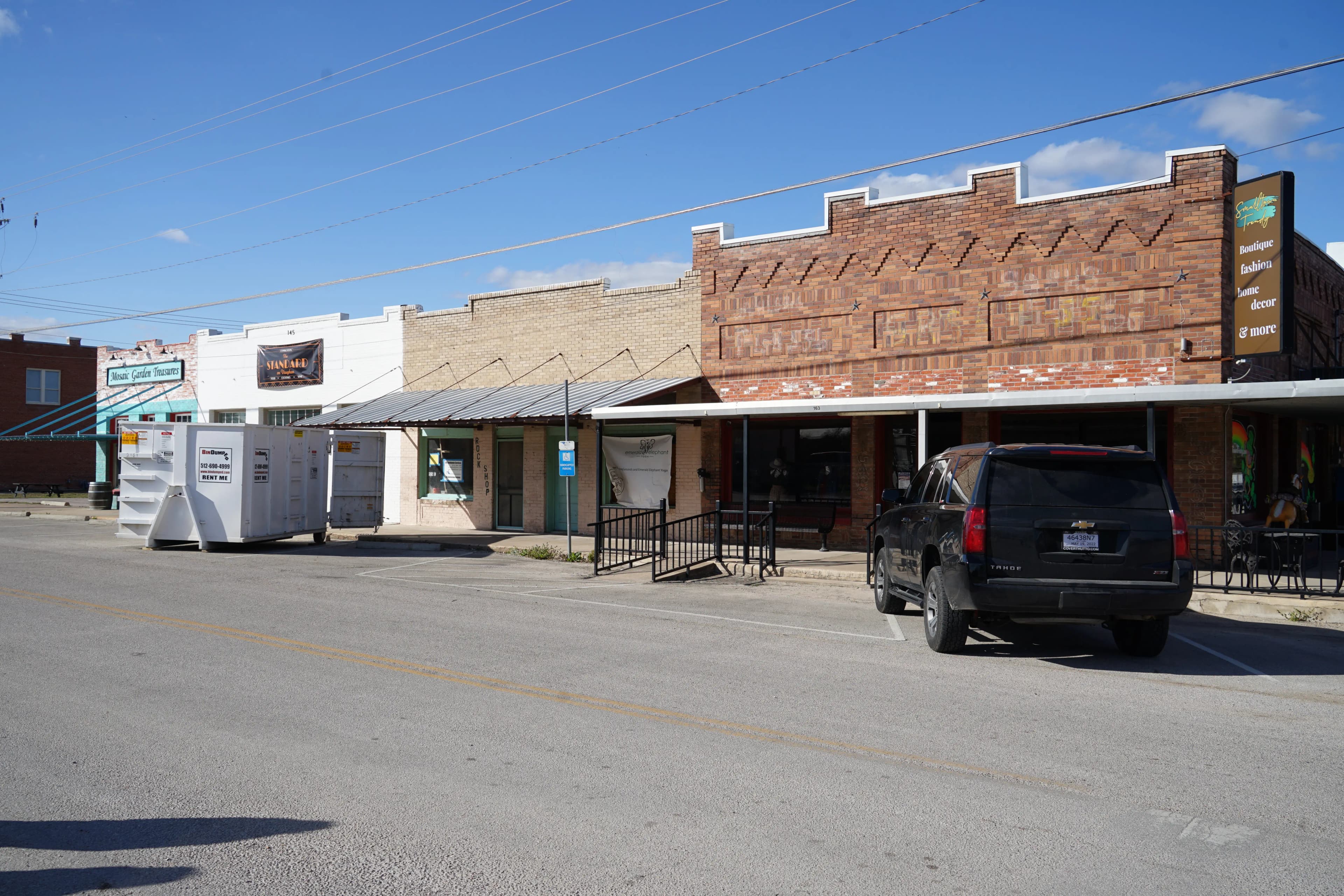 Downtown storefronts on Vaughan Street in Bertram, Texas